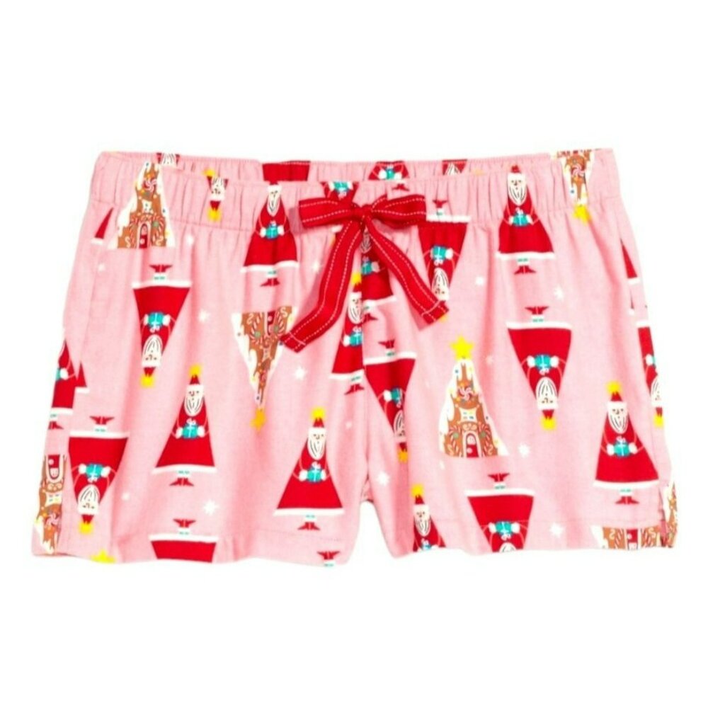 Flannel Shorts Pink Christmas Santa Sleep Lounge Pictures Woman's Large JJ1756